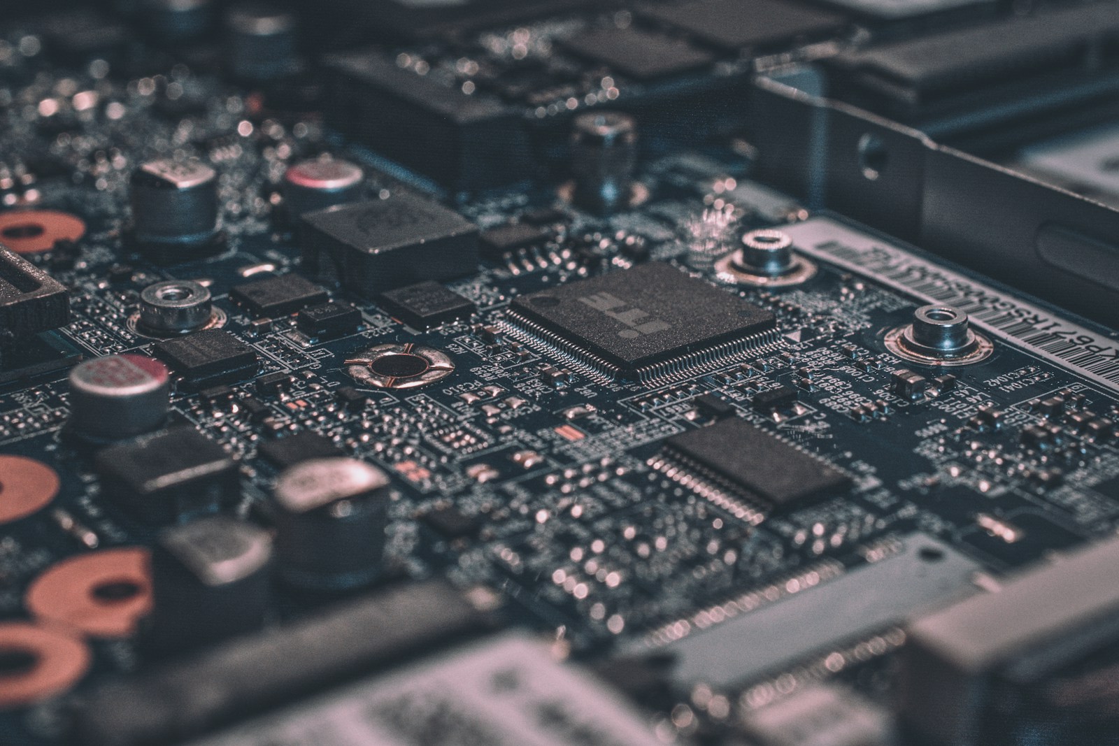 Close-up of a circuit board and electronic components